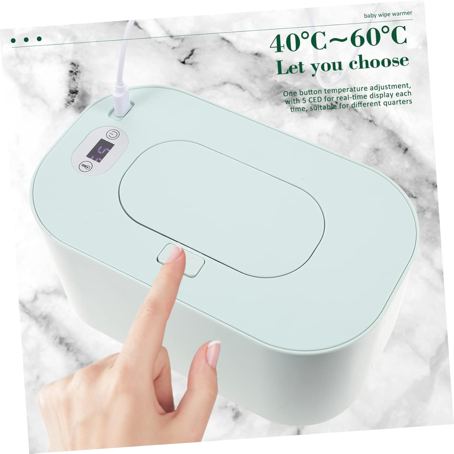 Portable USB Baby Wipe Warmer Tissue Dispenser Intelligent Temperature Control, Green Wet Tissue Warmer for Home and Car Use image number 6