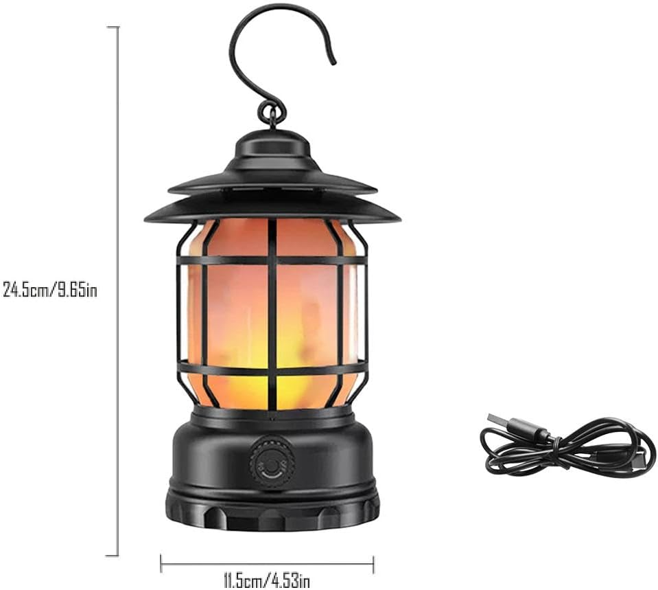 Clearhill Rechargeable Camping Lantern, Flame Decorative Table Lamp, 2 Modes LED Light with Hook,Dimmable Vintage Style,Portable Waterproof Camping Light for Indoor/Outdoor Use image number 6