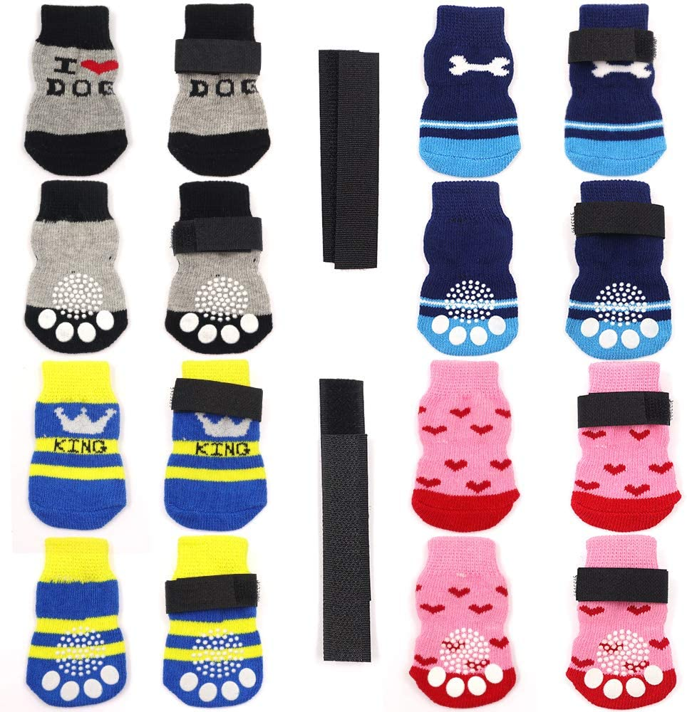 4 Pairs Anti-Slip Dog Socks and Cat Socks with Rubber Reinforcement and 8 Small Straps, Indoor Wear Pet Paw Protector for Hardwood Floors Small, Medium, Large Dogs (L) image number 3