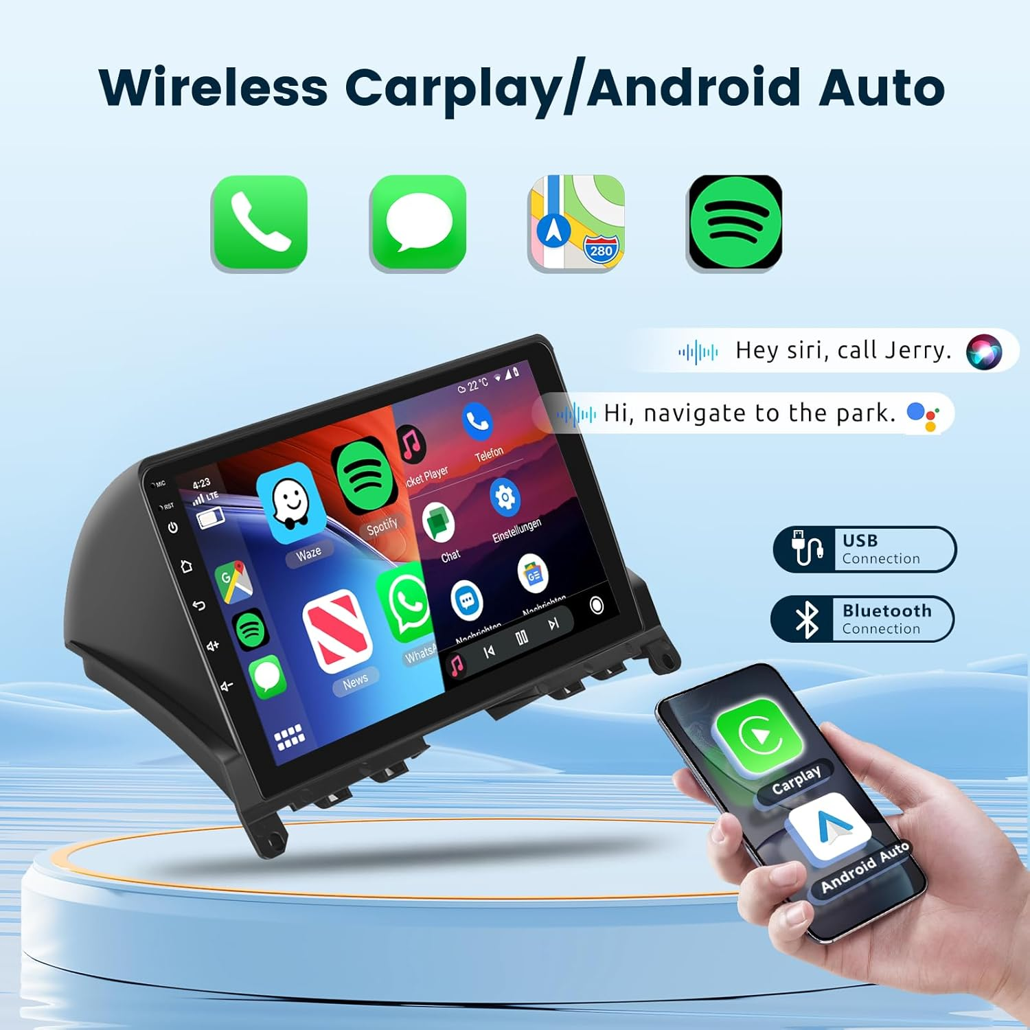 2+64G Android Car Stereo for Mercedes Benz C Class W204 2006-2011 with Wireless Apple Carplay&Android Auto, 9" Touch Screen Car Radio Support Bluetooth GPS Wifi Hifi USB SWC FM/RDS+HD Backup Camera image number 2