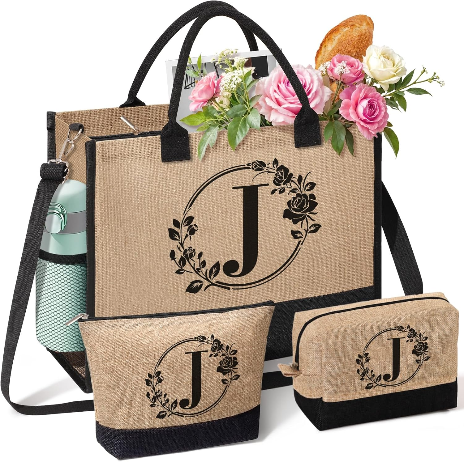 Personalized Gifts for Women, Initial Jute Tote Bag Monogrammed Beach Bag, Mothers Day & Birthday Gifts for Mom Women Friend
