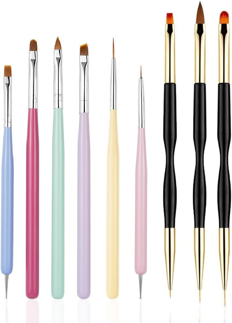 FULINJOY 3 Pcs Nail Drawing Pen, Dual End Nail Art Pen Brush Acrylic round Flat Painting Drawing Liner Nail Tools