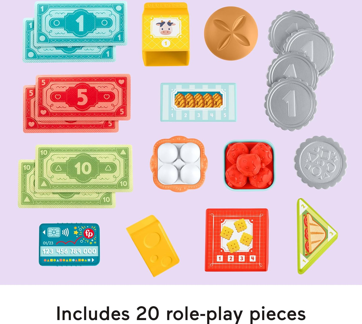 Fisher-Price Toddler Learning Toy Laugh & Learn Count & Shop Cash Register Play Store with 20 Pieces for Pretend Play Kids Ages 2+ Years image number 3