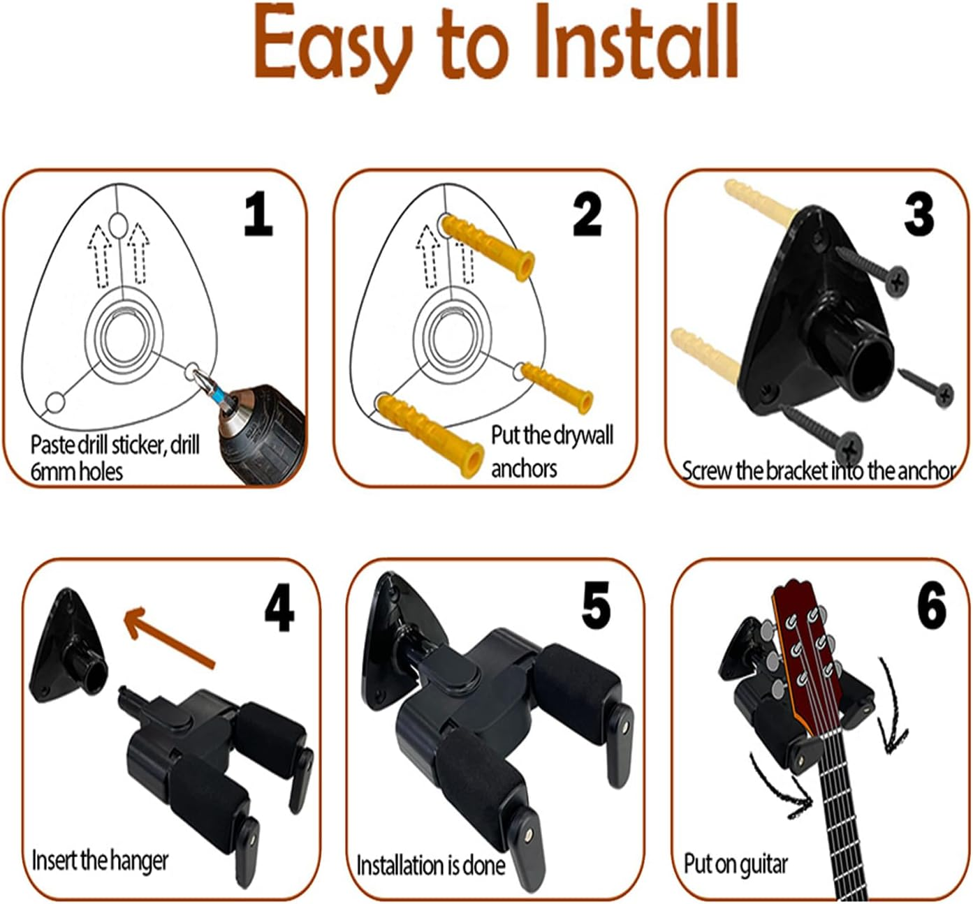 Wall Mount Hanger, Auto Lock Guitar Holder, Metal Base Adjustable Gravity Lock Stand for Acoustic Electric Classical Bass Ukulele Banjo Mandolin