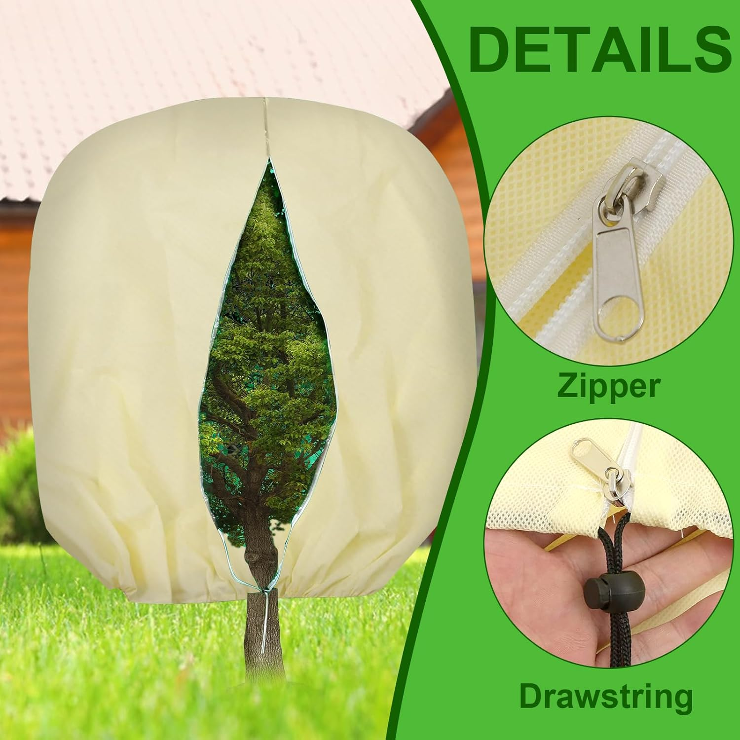 95" X 80" Plant Covers Freeze Protection, Huge Winter Tree Covers with Zipper Drawstring Thickened Frost Blanket Cloth outside Plants Wrap Bag Garden Covers for Potted Plants Shrubs Flower Fruit Tree image number 6
