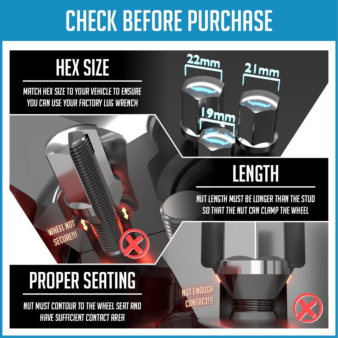 Wheel Accessories Parts Bulge Acorn M14 X 1.50 Thread 1.90" Long for Trucks 19Mm(3/4") Hex 14X1.5 (32 9/16, Black) image number 3