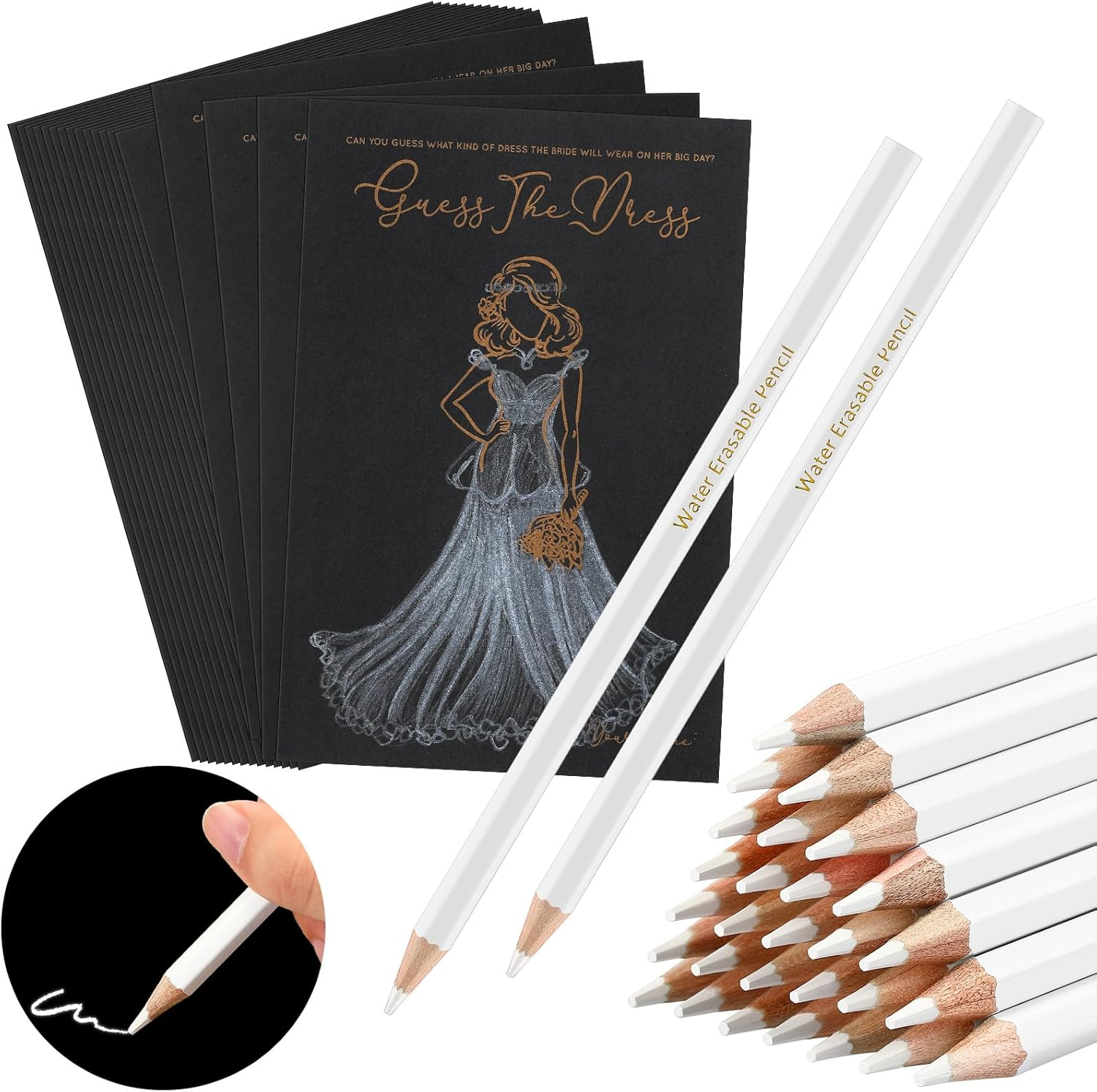 Fulmoon 30 Sets Guess the Dress Bridal Shower Games for Guests Include Wedding Shower Games Cards and Water Soluble Pencils Fun Wedding Decorations Party Supplies Games Ideas (Brown)
