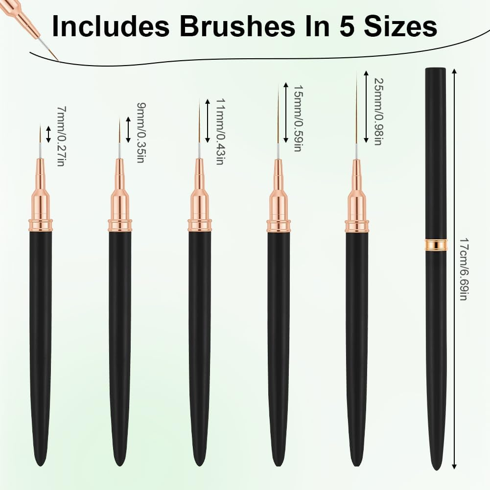 AYBUY Nail Brush Set, 5 Pieces Fineliner Brushes for Nails, Nail Art Brush, Nail Design Nail Art Brush Set for Long Lines, Thin Details, Fine Drawing Sizes 7/9/11/15/25 Mm (Purple)