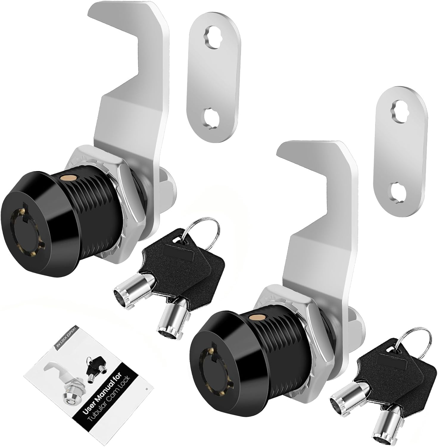 Cylinnda Black Toolbox Lock with Keys, Cabinet Locks Keyed Alike, Hook Cam, Tubular Cam Lock, Tool Box Lock with Manual, Zinc Alloy (5/8 Inch 2 Pack-Black) image number 2