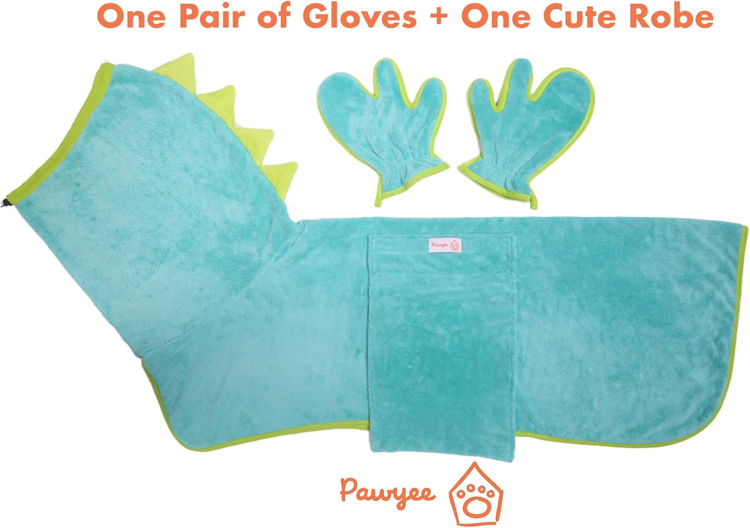 Pawyee Super Soft Fast-Drying Dog Towel with Drying Gloves for Cold Weather, Beach, Pool - Adjustable Microfiber Bath Robe Set (2 Pcs) for Cats and Dogs (X-Large, Blue Dino) image number 1