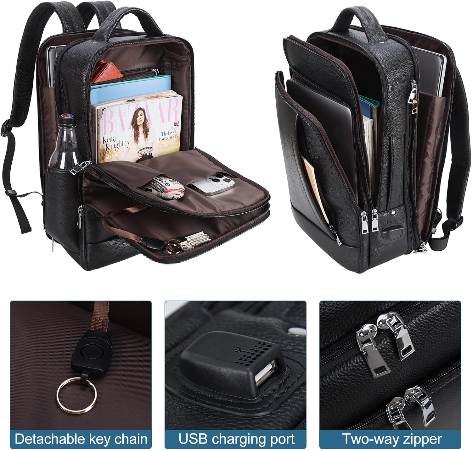 Tiding Genuine Leather Expandable Backpack for Men Women 15.6" Laptop Back Pack Work Business Travel Shoulder Daypacks