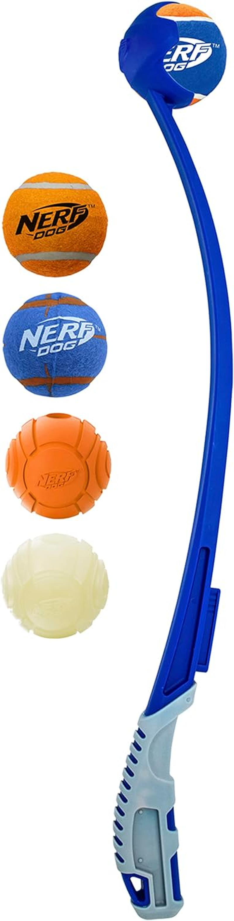 25In Translucent Air Strike Thrower with 2.5In Non-Squeak Tennis Ball and 2.5In Foam-Filled Tennis Ball and 2.5In Non-Squeak Sports Ball and 2.5In Rubber Sonic Ball and 2.5In TPR Glow Sonic Ball image number 1