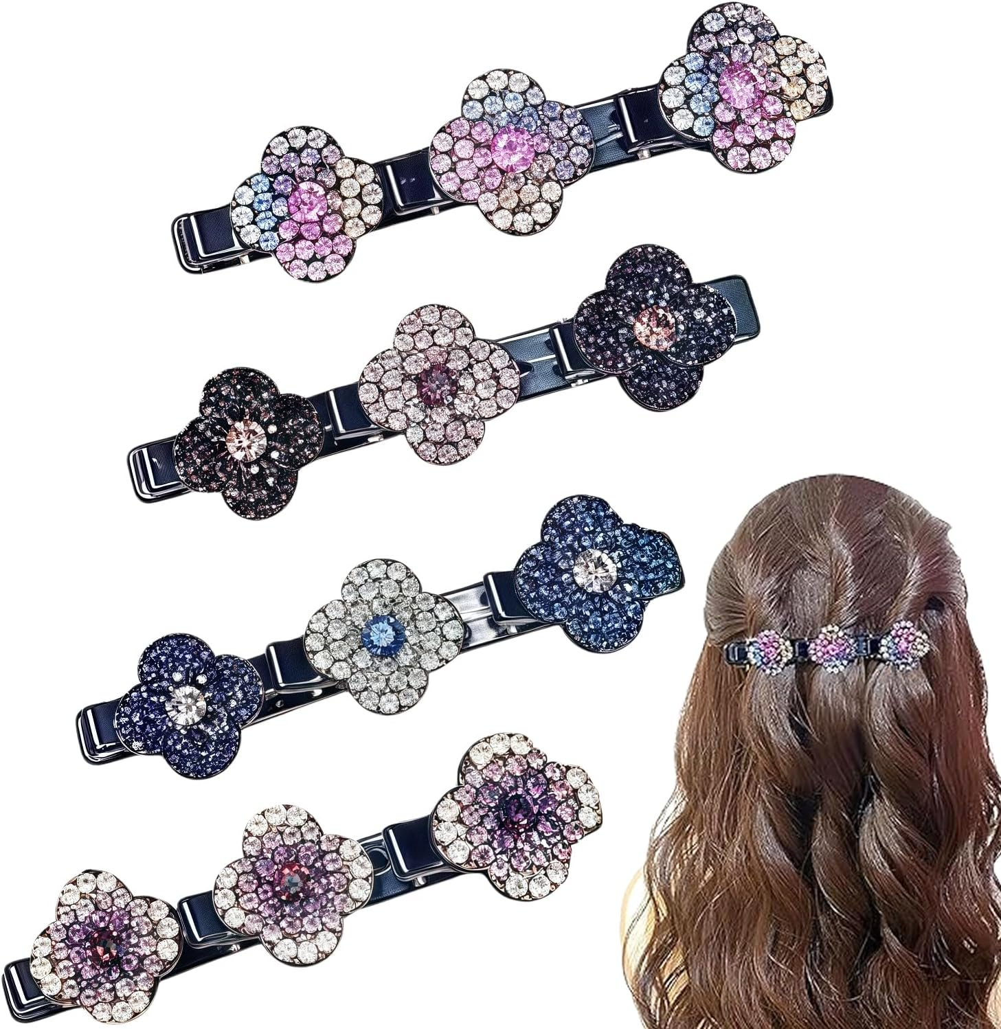 Pack of 4 Five Leaf Clover Hair Clips, Hair Clips, Flowers, Crystal Hair Accessories, Women Braided Hair Clip, Girls, Create a Variety of Stylish Hairstyles image number 5