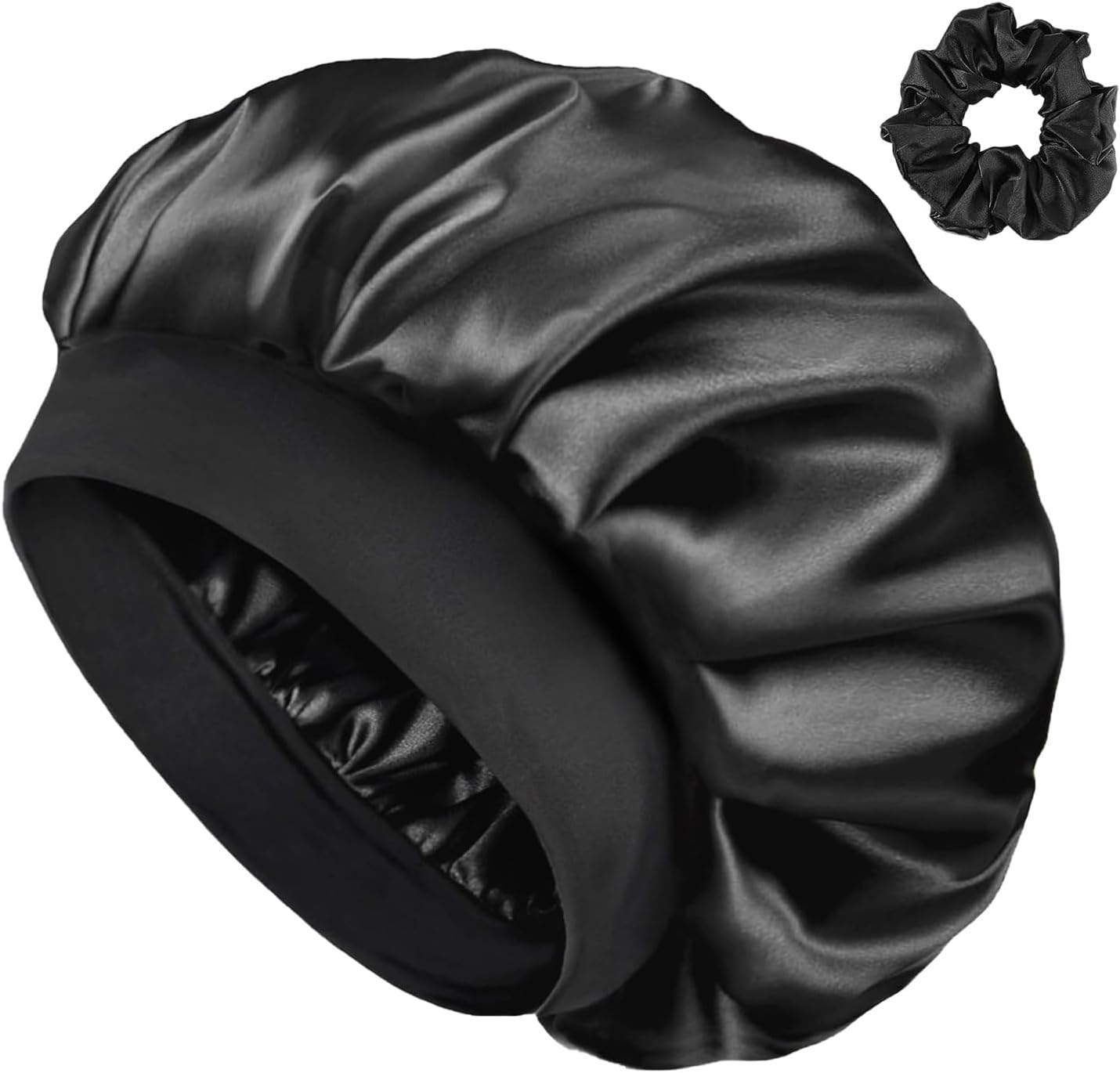 FOLAI 1 X Satin Bonnet Night Sleep Double for Curly Hair, Breathable, Adjustable Sleep Cap with Elastic Band for Attaching to the Head for Women and Girls image number 3