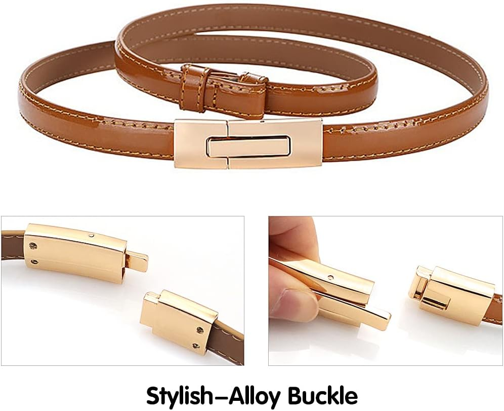 Lamdgbway Skinny Belts for Women Thin Leather Belt Adjustable Slim Waist Belt for Dress Brown 100CM image number 2