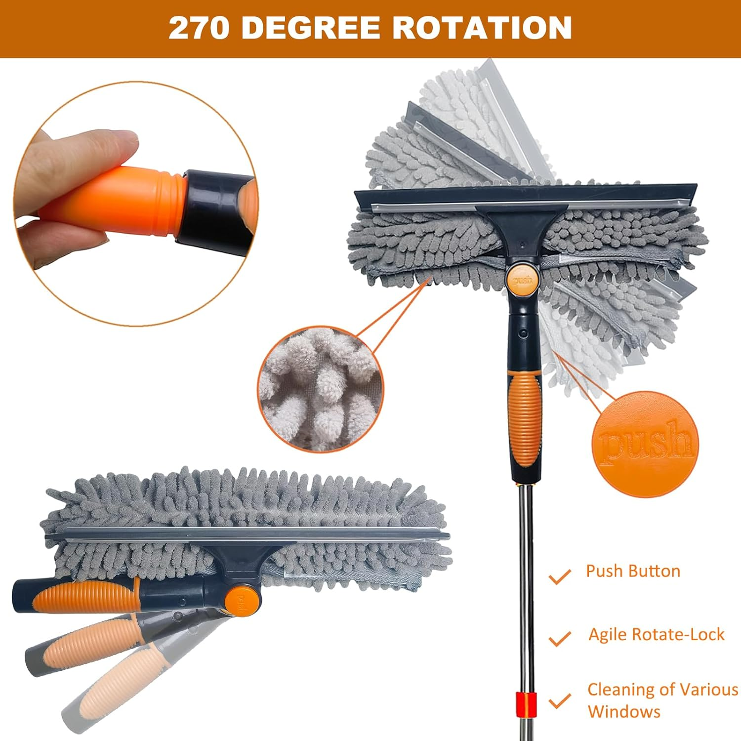 20 Ft+ Reach Squeegee Cleaner Duster 2 in 1 Rotatable Window Cleaning Tool Kit with 3-14 Ft Extension Pole, Washing Equipment for Indoor Outdoor Glass Car - 3 Pads image number 1