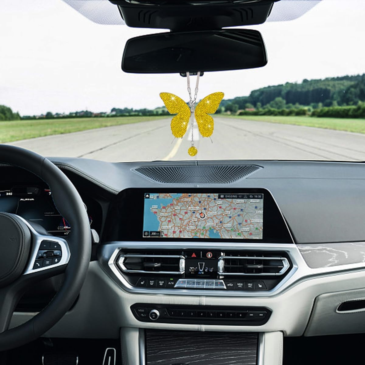 Bling Butterfly Diamond Car Hanging Accessories, Crystal Butterfly Rear View Mirror Luck Car Decoration Accessories for Women, Valentine'S Day Presents Ornament Pendant for All Cars (Lemon Yellow) image number 5