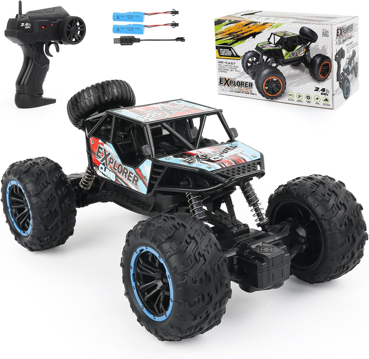Besswin Remote Control Car,Rc Cars 1:18 Scale, 2.4Ghz off Road Monster Truck with 2 Rechargable Batteries up to 90 Mins Playtime with Shock Absorbers for Kids 3+ Years image number 1