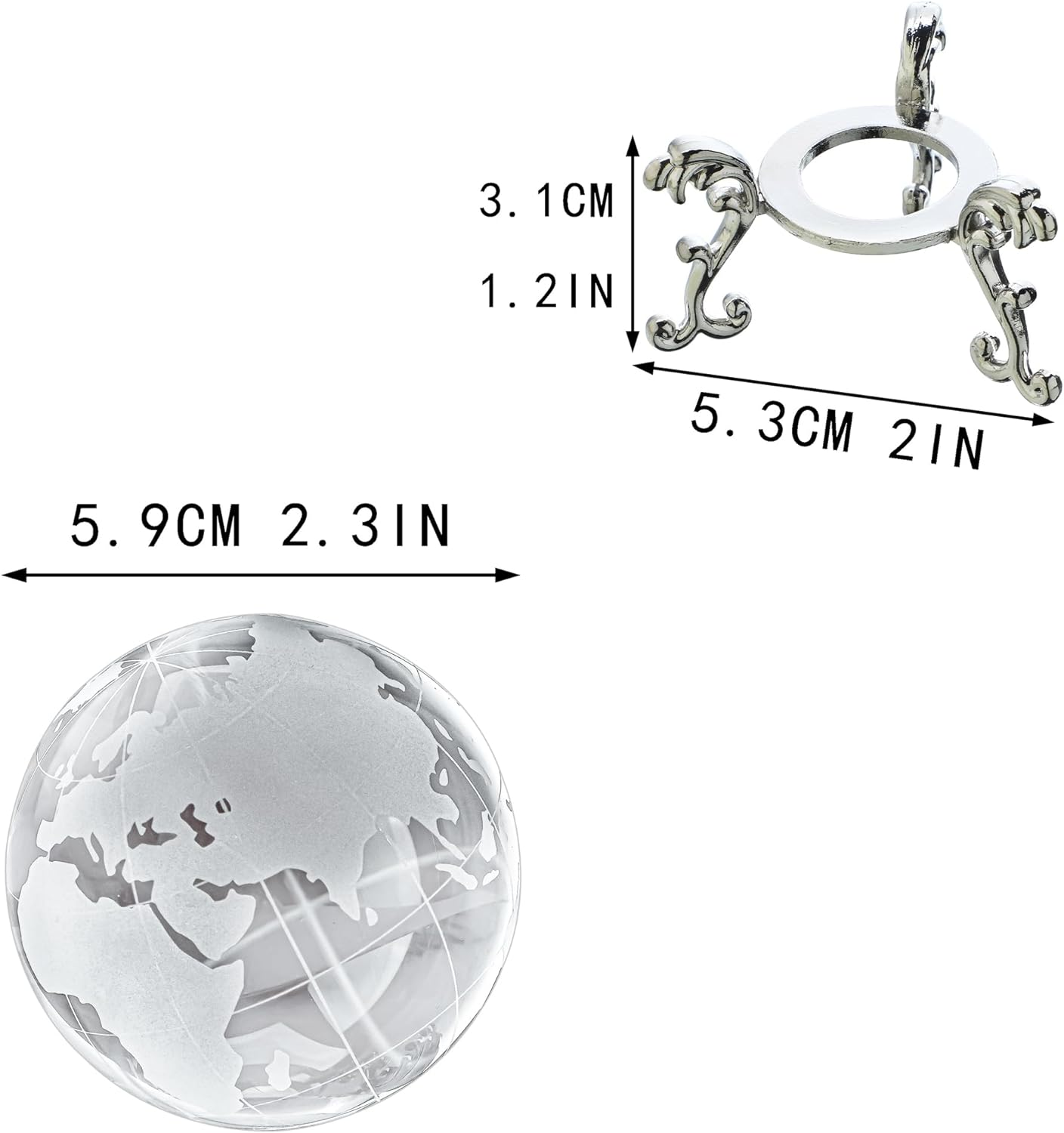 60Mm World Globe Crystal Earth Ball Paperweight with Stand Glass Sphere Display Globe Ball Christmas Decor for Home Office Desk image number 2