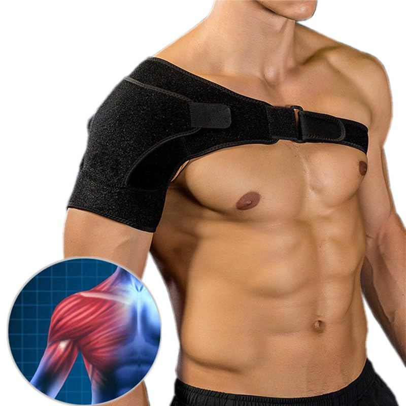 Shoulder Support Brace: Shoulder Pain AC Joint Pain Compression Pain Relief Torn Rotator Cuff Shoulder Injuries and Tendonitis - Adjustable Fits Men, Women - Black （One Size） image number 5