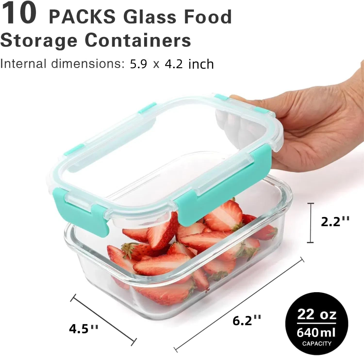 10 Pack Glass Food Storage Containers with Airtight Lids, Bpa-Free, Meal Prep Containers, Bento Boxes for Lunch and Leftovers image number 2