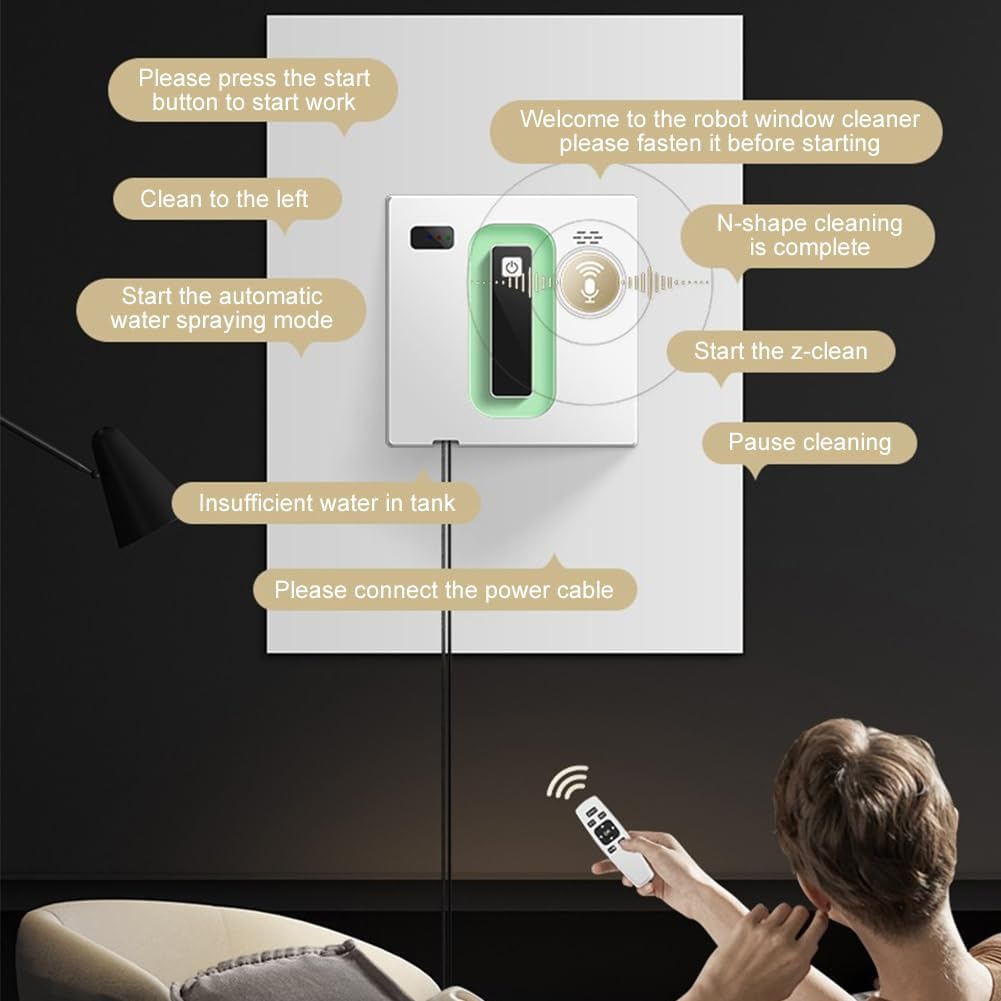 Window Cleaner Robot with Dual Water Spray, Automatic Window Cleaner Robot Smart Glass Washer with Anti-Falling Sensor,App Control,Suitable for Outdoor Indoor High Rise Windows Tiles (White+Green) image number 4