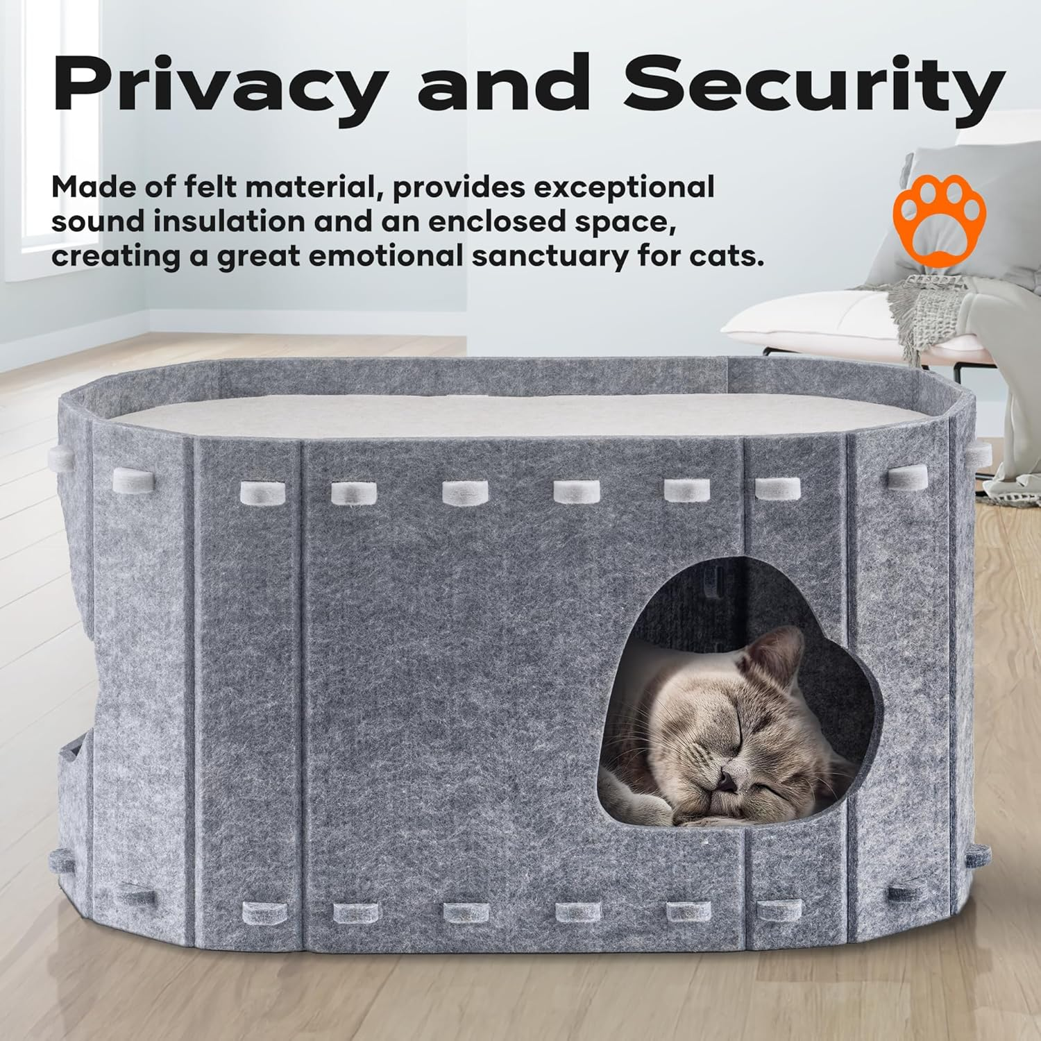 Cat Bed for Indoor Cats, Foldable Felt Cat Cave, Cat Tunnel Enclosed Bed Cat House for Large & Multiple Pet Cats up to 10 Kg, Scratch Resistant Cat Condo, Cat Hideaway image number 4