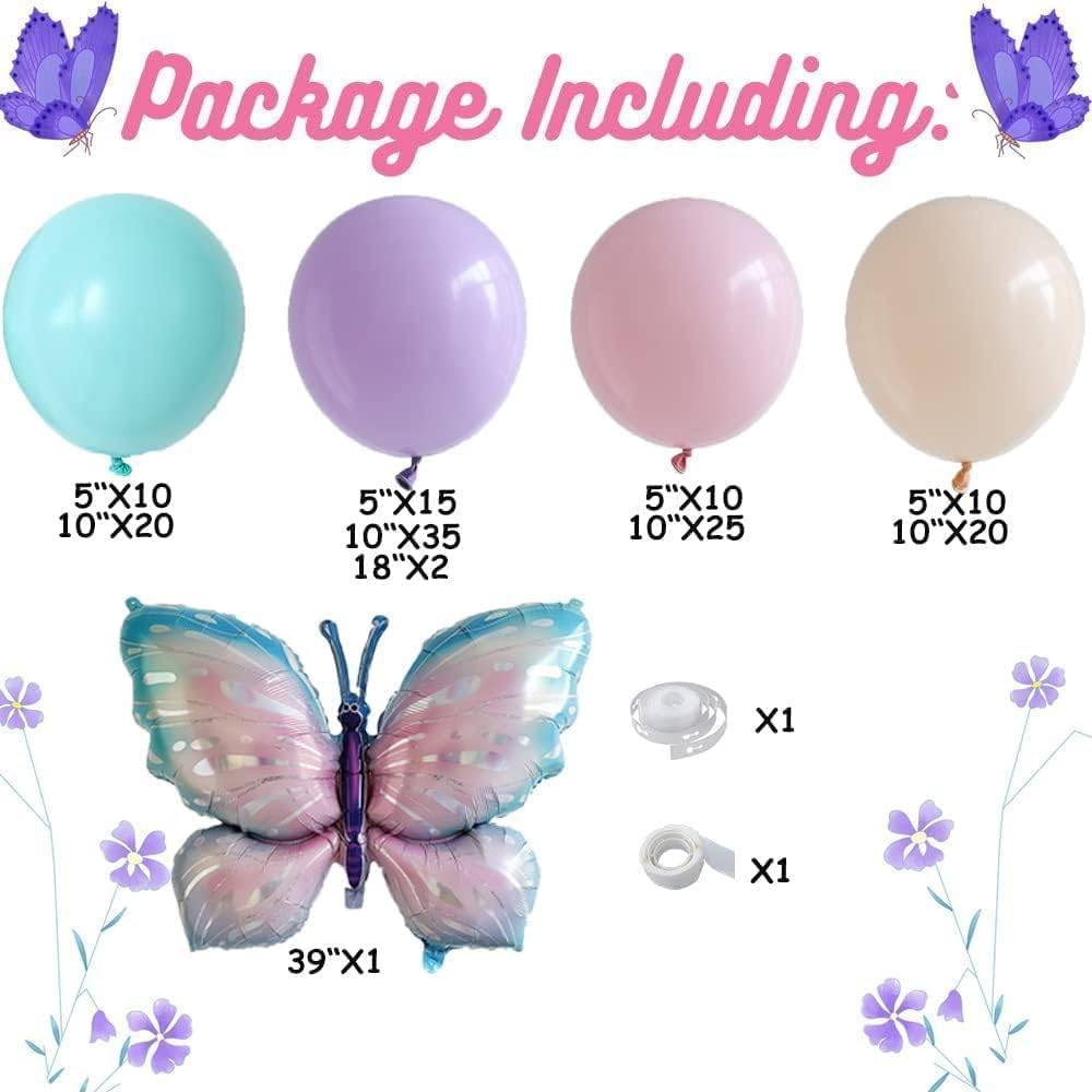 150 Pcs Butterfly Balloon Garland Butterfly Party Deorations Pink Purple Balloon Garland Butterfly Balloons Nude Macaron Pink Purple Blue Balloons Butterfly Birthday Decorations Wedding image number 1