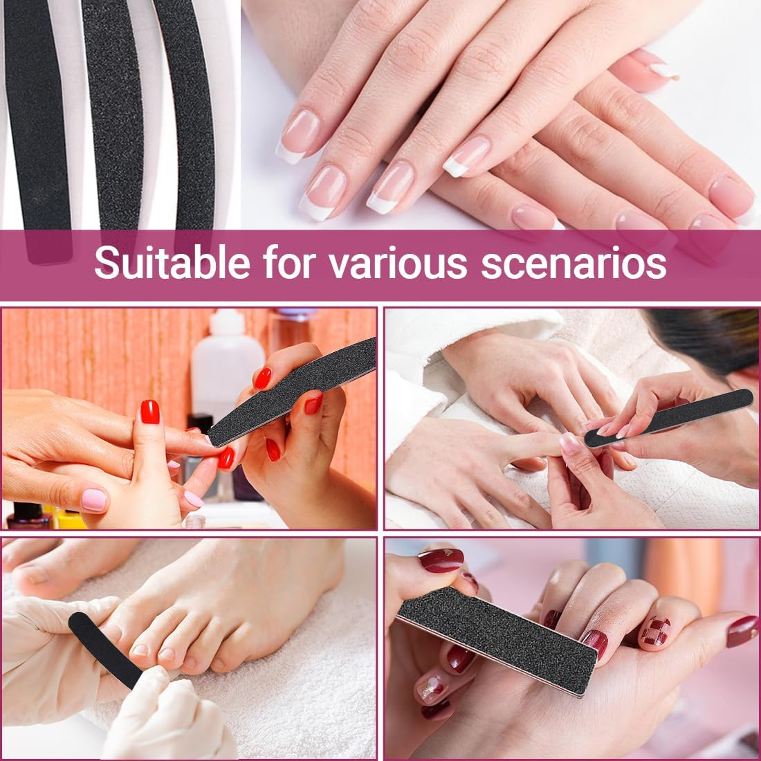 Pack of 5 Nail Files for Gel Nails, 100/180 Grit, Nail File, Double-Sided Nail Files, Professional Nail Files, Curved, for Nail Care and Styling