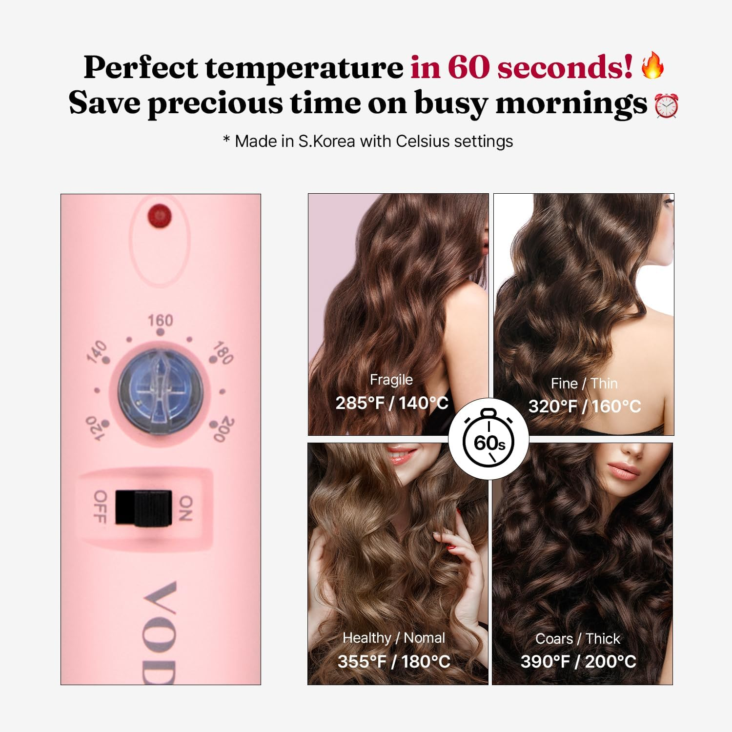 VODANA Professional Glamwave Ceramic Curling Iron, Long-Lasting Natural Curls, Instant Heat, Hair Curler, Curling Wand, Available in USA (1.4 Inch, Pink)