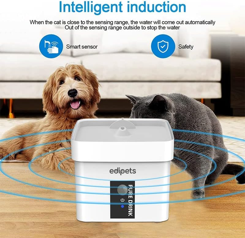 Edipets, Cat Fountain 1 Litre Capacity Automatic Drinker Silent Water Dispenser D024 Accessories Infrared Sensor Quiet with Carbon Filter (White) image number 2