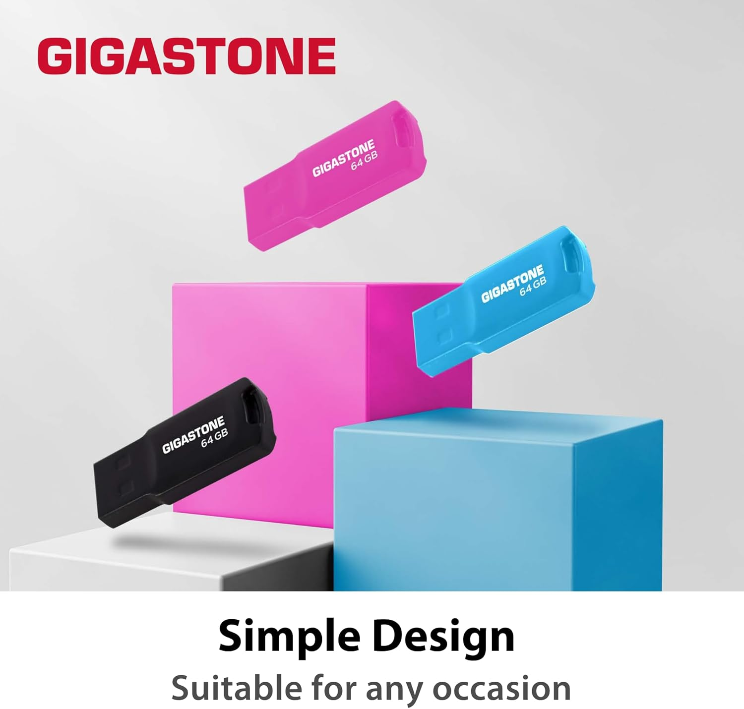 Gigastone 64GB 2-Pack USB 2.0 Flash Drive, Capless Design Pen Drive