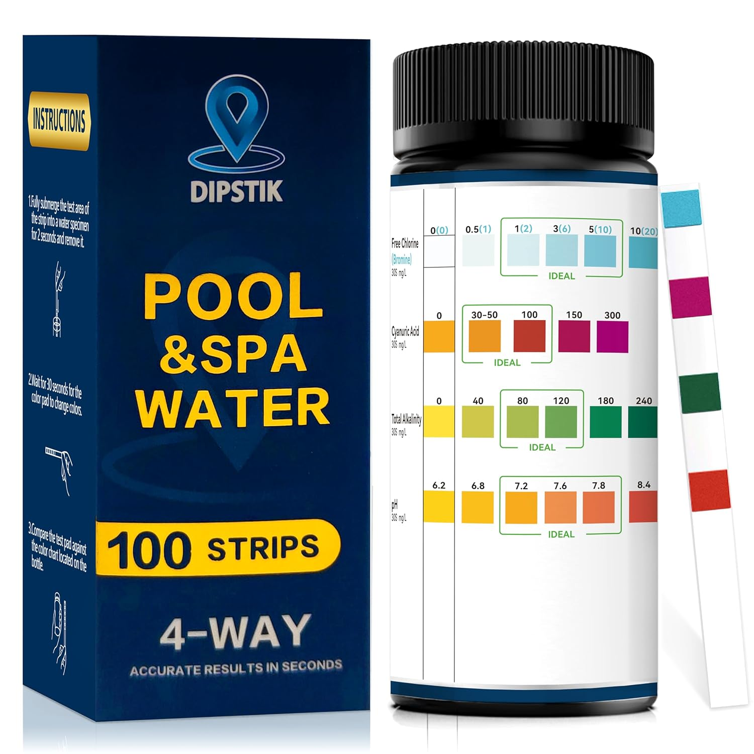 Pool and Spa Test Strips-Hot Tub Test Strips, Accurate Swimming Water Test for Ph, Total Hardness, Bromine, Free Chlorine, and Total Chlorine Test Strips, 6 in 1 Pool Test Strips, 100 Counts image number 6