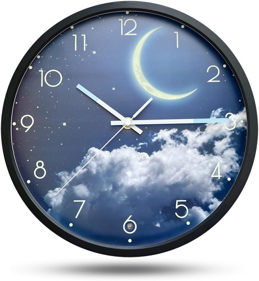 OCEST 12 Inch Night Light Wall Clock for Bedroom, Silent Battery-Operated Wall Clock Glow in the Dark for Living Room/Kitchen, Large Digital Display Kids Birthday Present-Moon