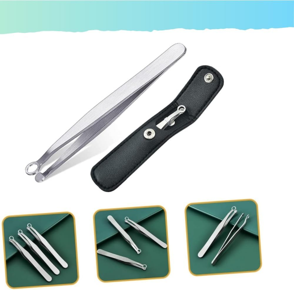 HIDOSNG Universal Nose Hair Trimming Tweezers Stainless Steel Tweezers Eyebrow Clippers Trimmer Friendly round Tip No Mirror Needed Easy Cut for Noses Sideburns Brow Body (1Pcs+Black Leather Case) image number 3