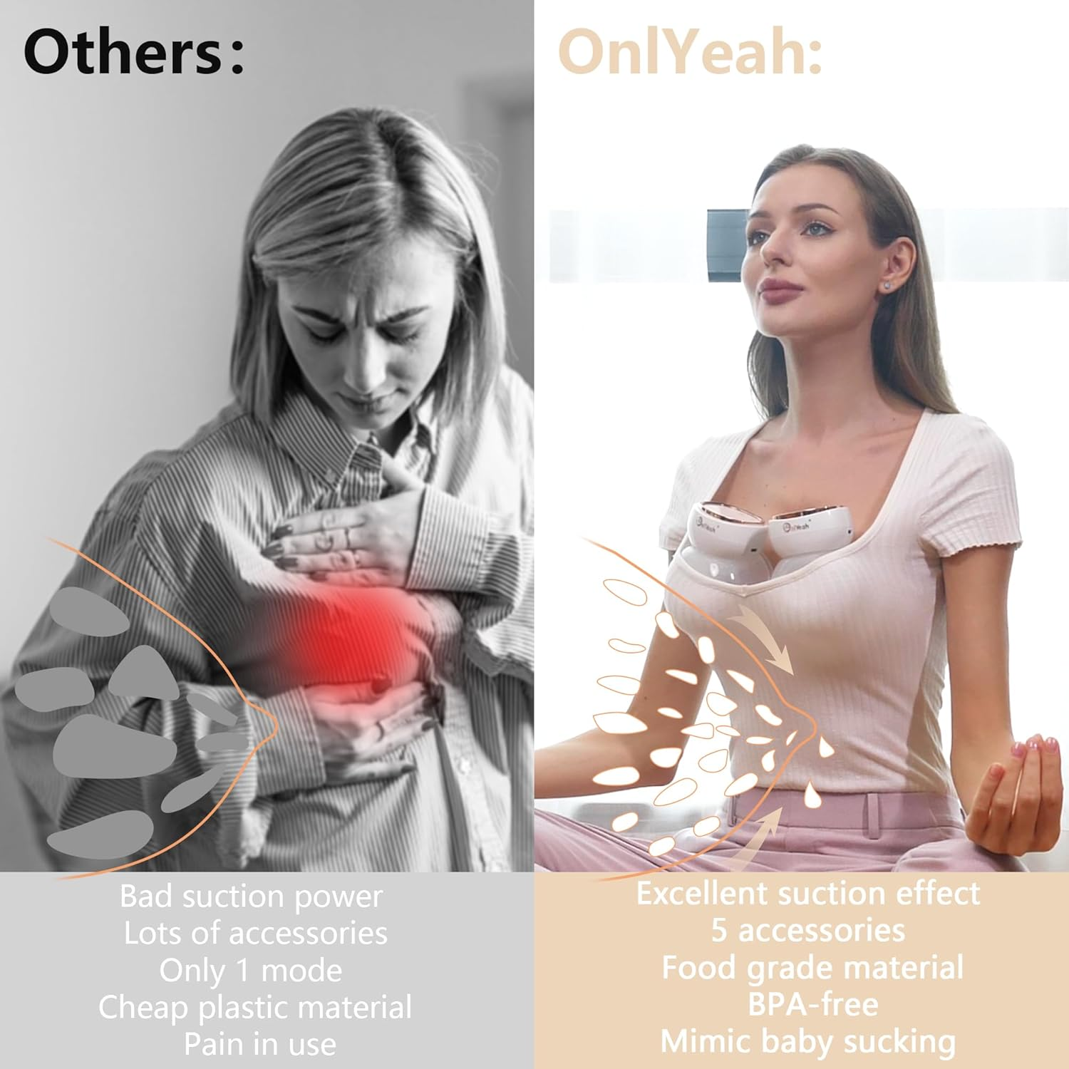 Breast Pump, Wearable Breast Pump Electric Breast Pump Hands Free Portable Breast Feeding Pumps,3 Modes-9 Levels Painless Low Noise Touch Screen Baby Pump with 1 Pack image number 2