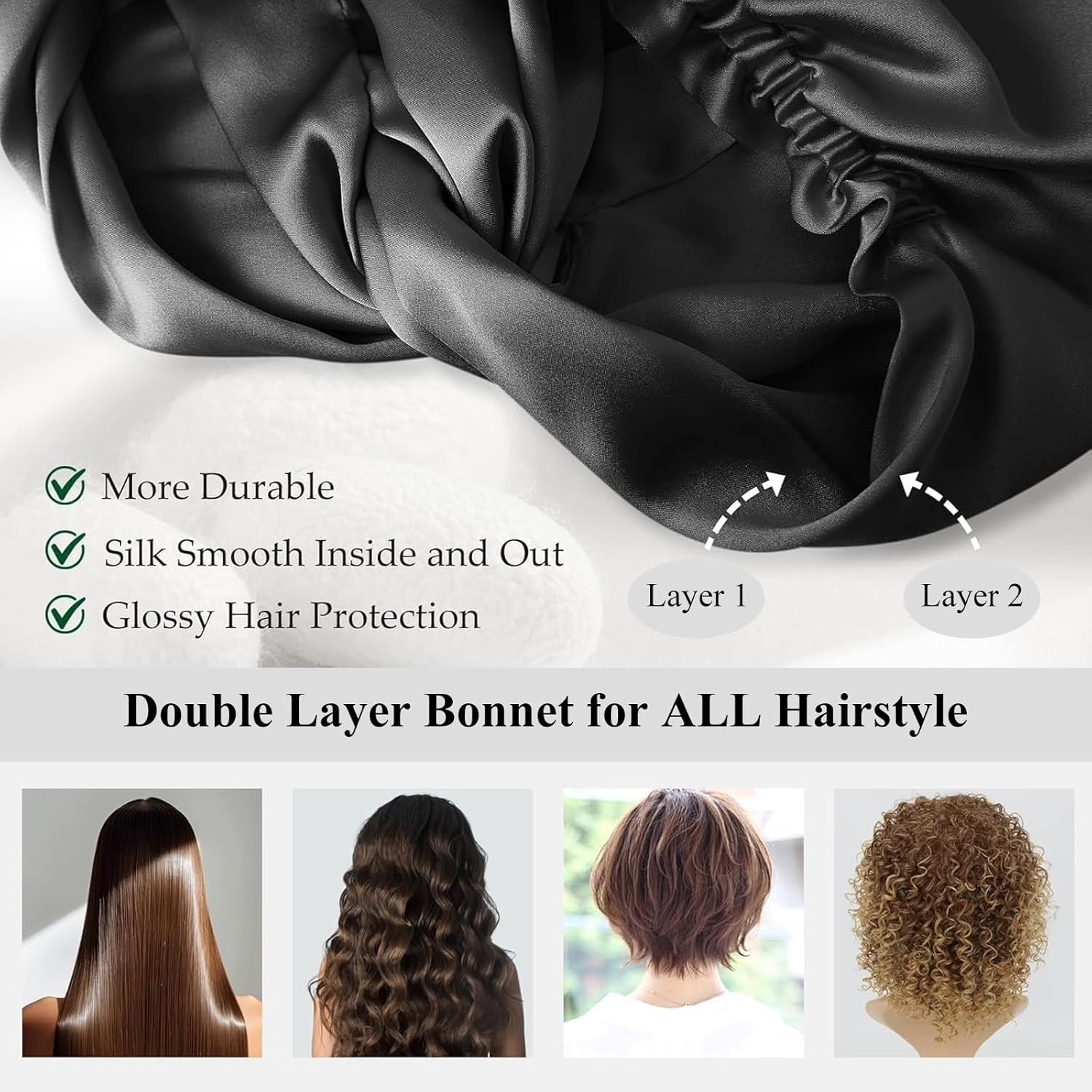 Raheem Silk Cap for Sleeping, Adjustable Sleep Cap with Elastic Band, Soft Breathable Night Hat, Satin Hair Cap, Shower Cap, Good for Hair image number 3