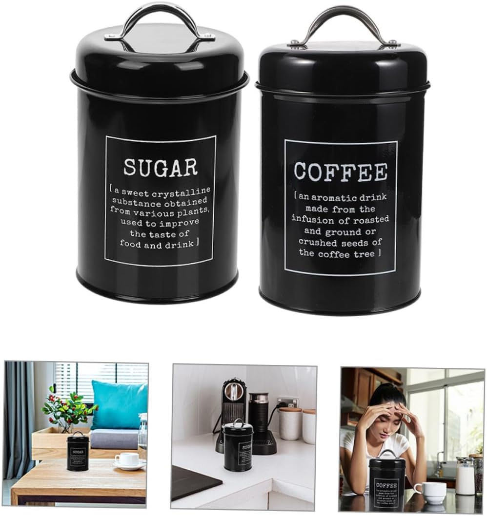 2Pcs Airtight Kitchen Canister Elegant Metal Storage Jars for Coffee Tea Sugar Stylish Farmhouse Canisters Sealing Lid Functional Kitchen Decor image number 3