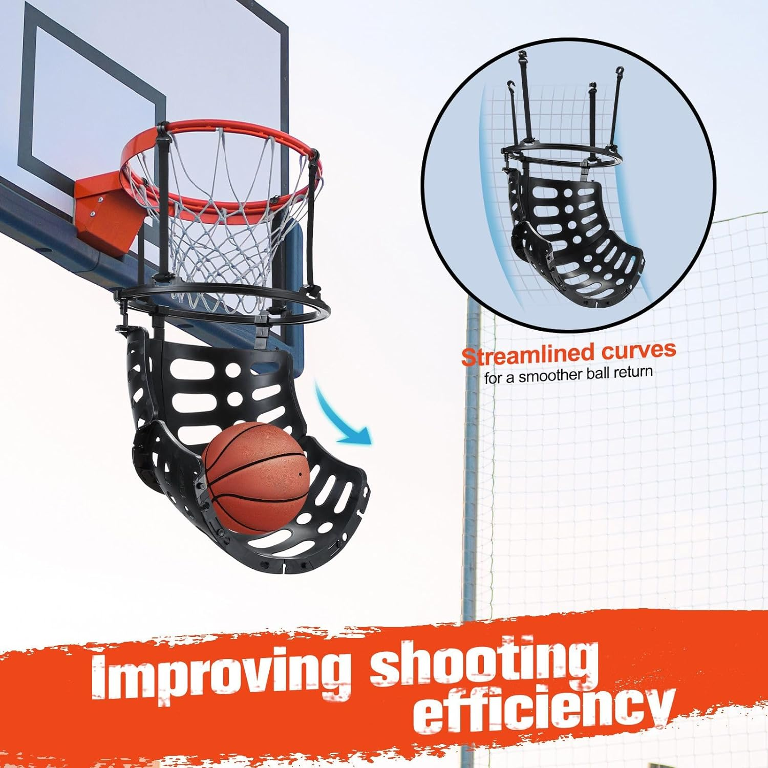 Genki Basketball Return Attachment Solo Training Equipment Set Include Portable 360 Degree Rotatable Basketball Shot Return System Basketball for Youth Adults