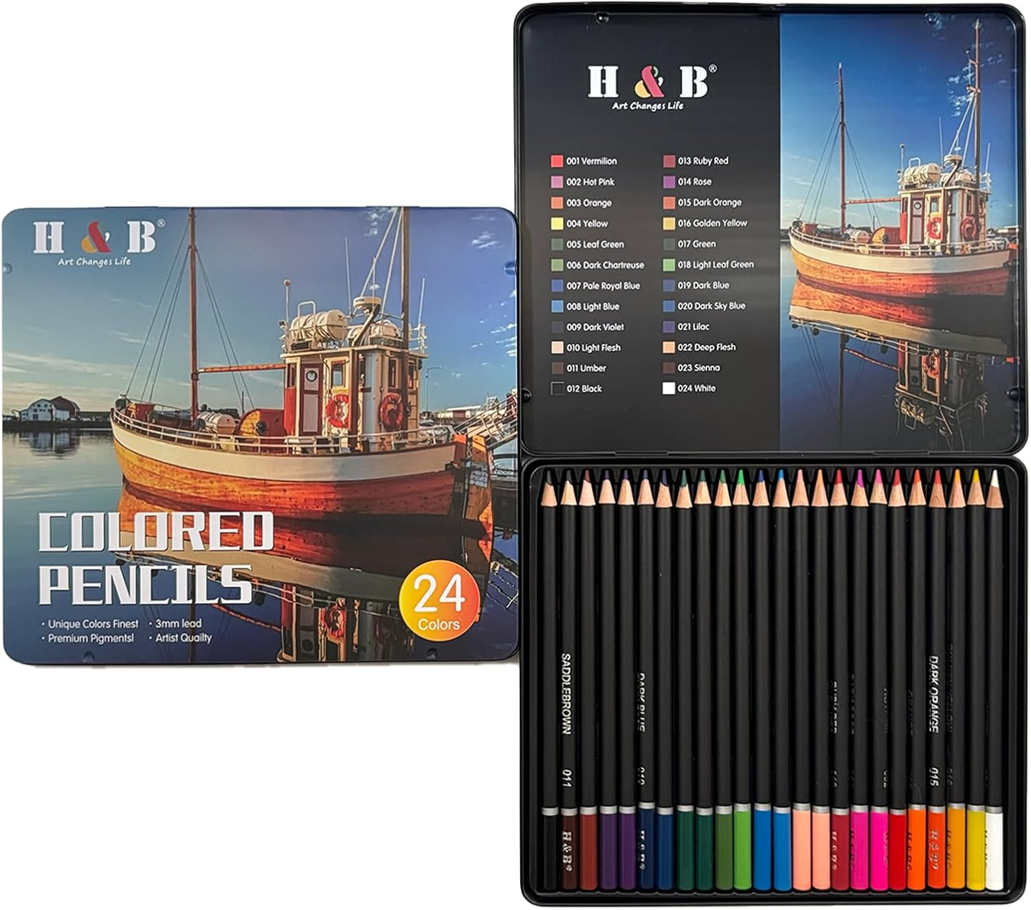Colouring Pencils Set 24 Colors Oil Based Professional Art Supplies in Metal Tin Box Includes Sketchbook Perfect for Students Artists Art Beginners Ideal Christmas New Year image number 3
