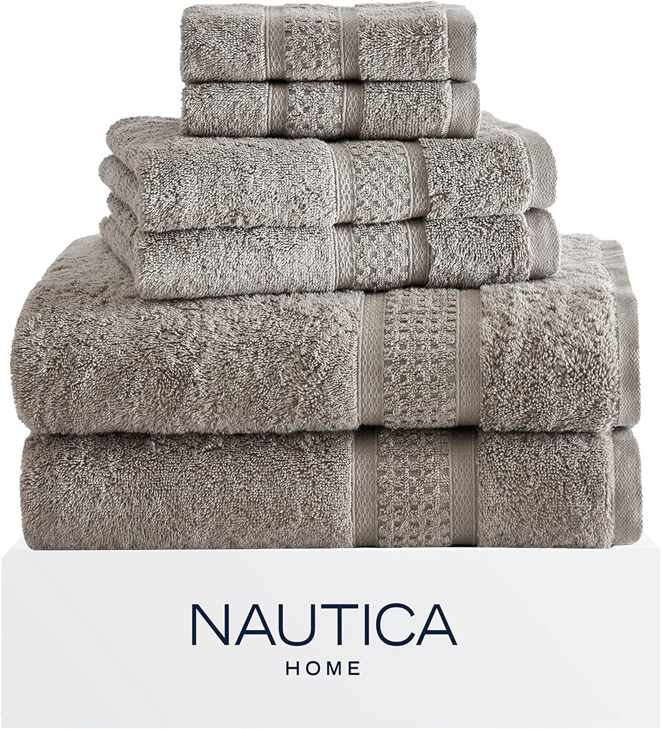Nautica - 6 Piece Bath Towels, Absorbent & Fade Resistant Cotton Towel Set, Fashionable Bathroom Decor (Oceane Grey, 6 Piece)