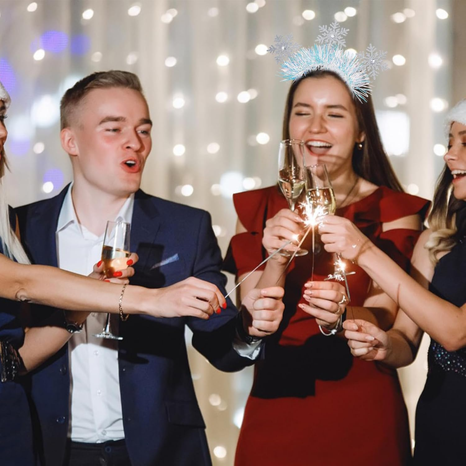 NICENEEDED Christmas Headbands, Glittering Snowflakes Headpiece with Rhinestones for Women, Halloween, Party, Cosplay, Costume Decorations for Adults image number 1