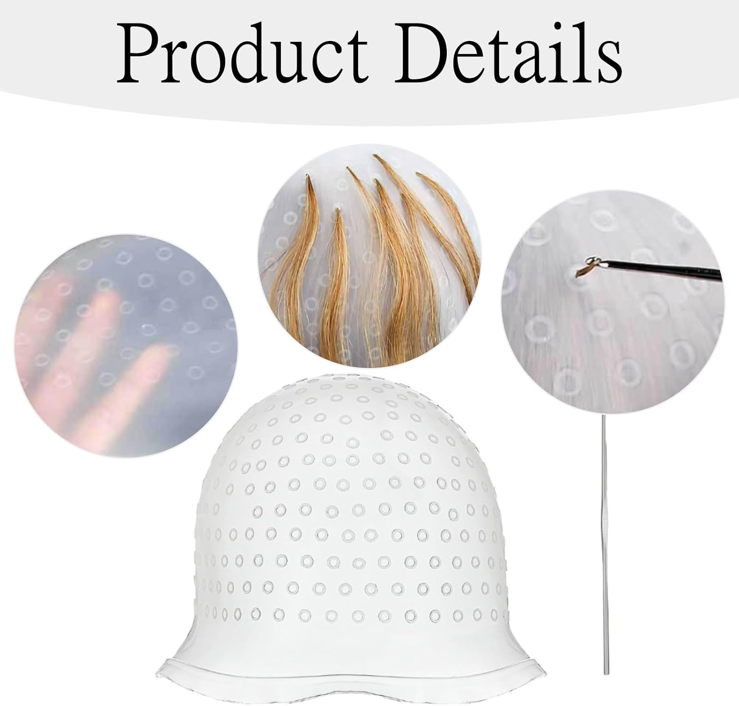 Hair Extension Cap, Hair Dye Set, Silicone Highlight Cap, Hair Dye Set, Beauty Accessories for Hair Strands with 1 Steel Needle, Strands Hood with Holes image number 4