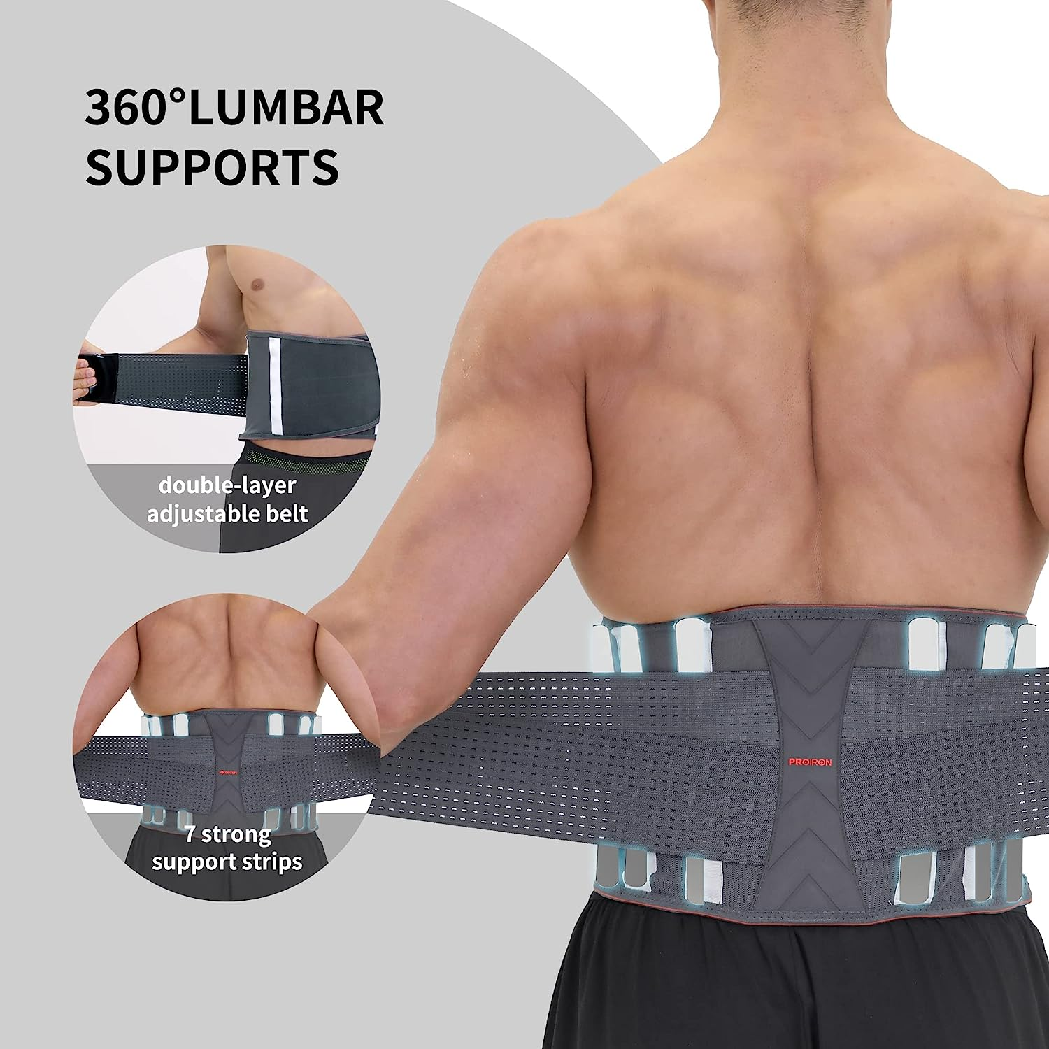 PROIRON Back Braces Lumbar Supports for Lower Back Pain with 7 Stays Breathable Back Support Belt for Men/Women Anti-Skid Lumbar Support Belt with Lumbar Pad, Lower Back Pain Relief for Herniated Disc, Sciatica-M image number 4
