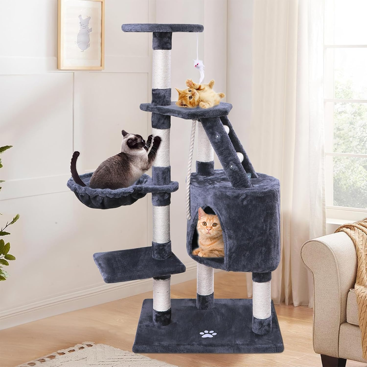 BEASTIE Cat Tree Scratching Post Scratcher Tower Condo House Furniture Wood 120 Cm High Grey Colour image number 1