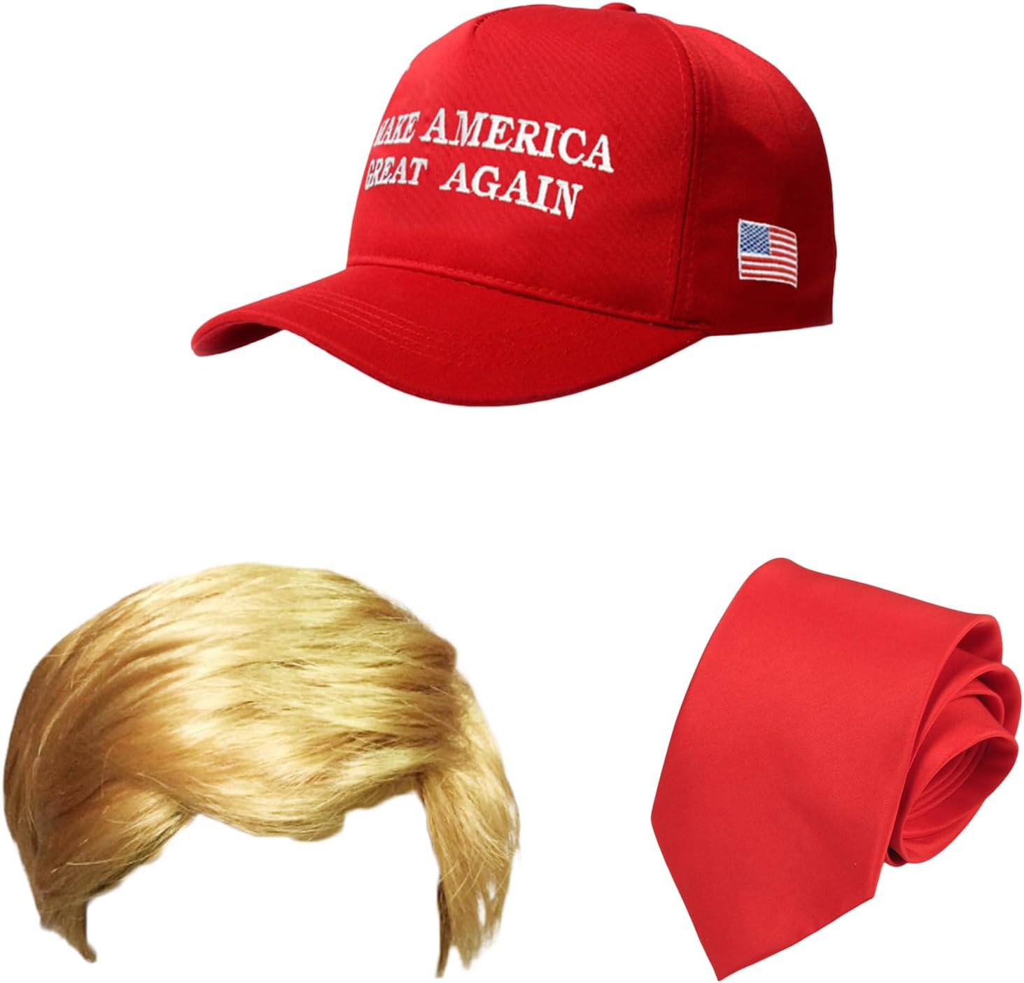 COSOUKE Trump MAGA Hat with Wigs Necktie Donald Trump Costume Funny Halloween Costumes for Men or Women