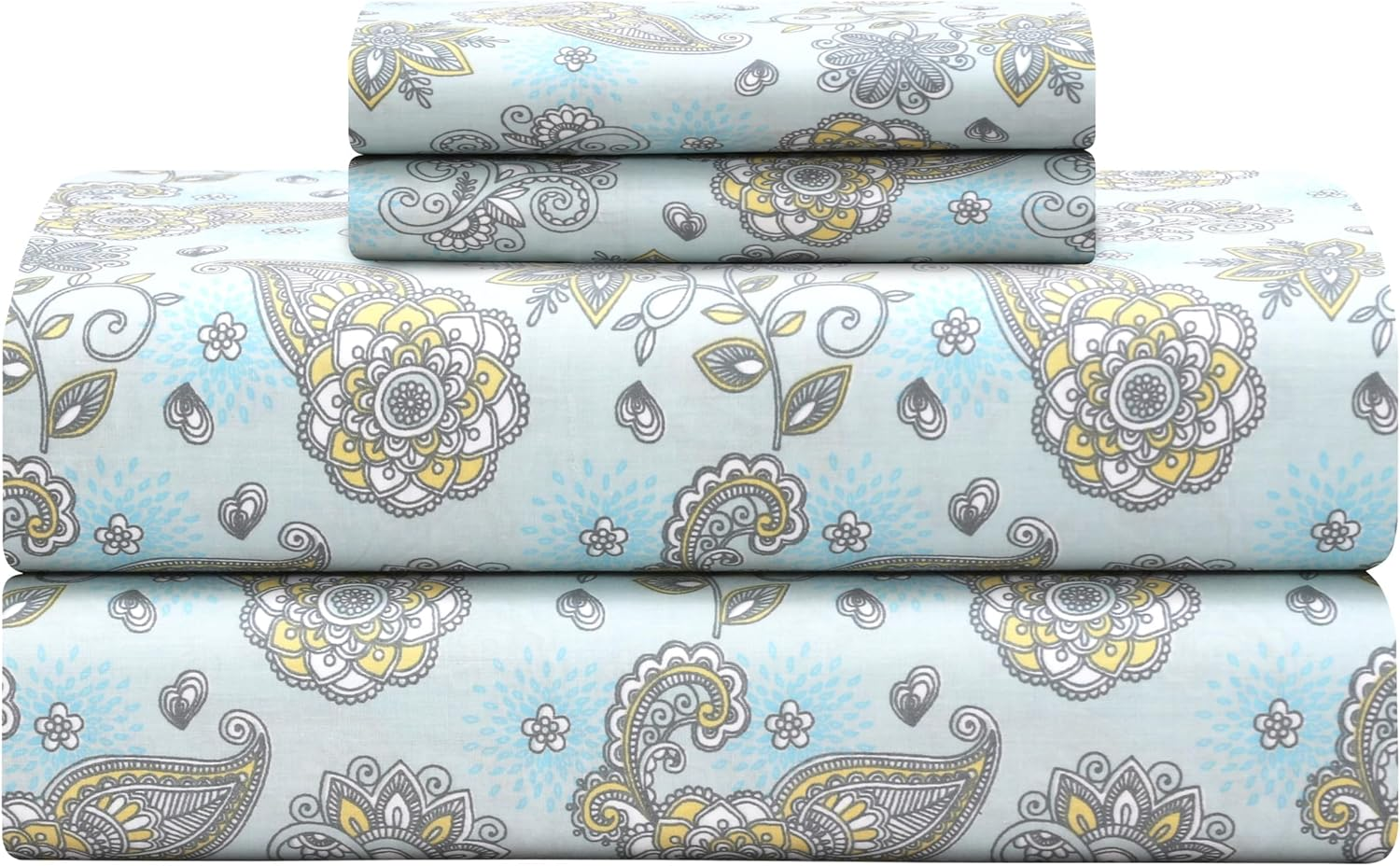 Feather & Stitch Softest 100% Cotton Sheets, 300 Thread Count Percale Weave Bedding, 16" Deep Pocket, Cooling Sheets, Breathable Bed Set, Hotel Premium Quality (Queen, Floral)