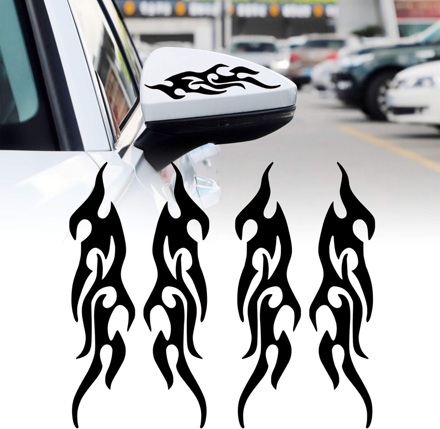 TOMALL 4 Pcs 19Cm Flame Reflective Sticker for Car Flame Racing Sports Stripe Decal for Golf Cart Vinyl Waterproof Decal Decoration for Car Body Side Truck SUV Off-Road Vehicles Skateboard (Red)