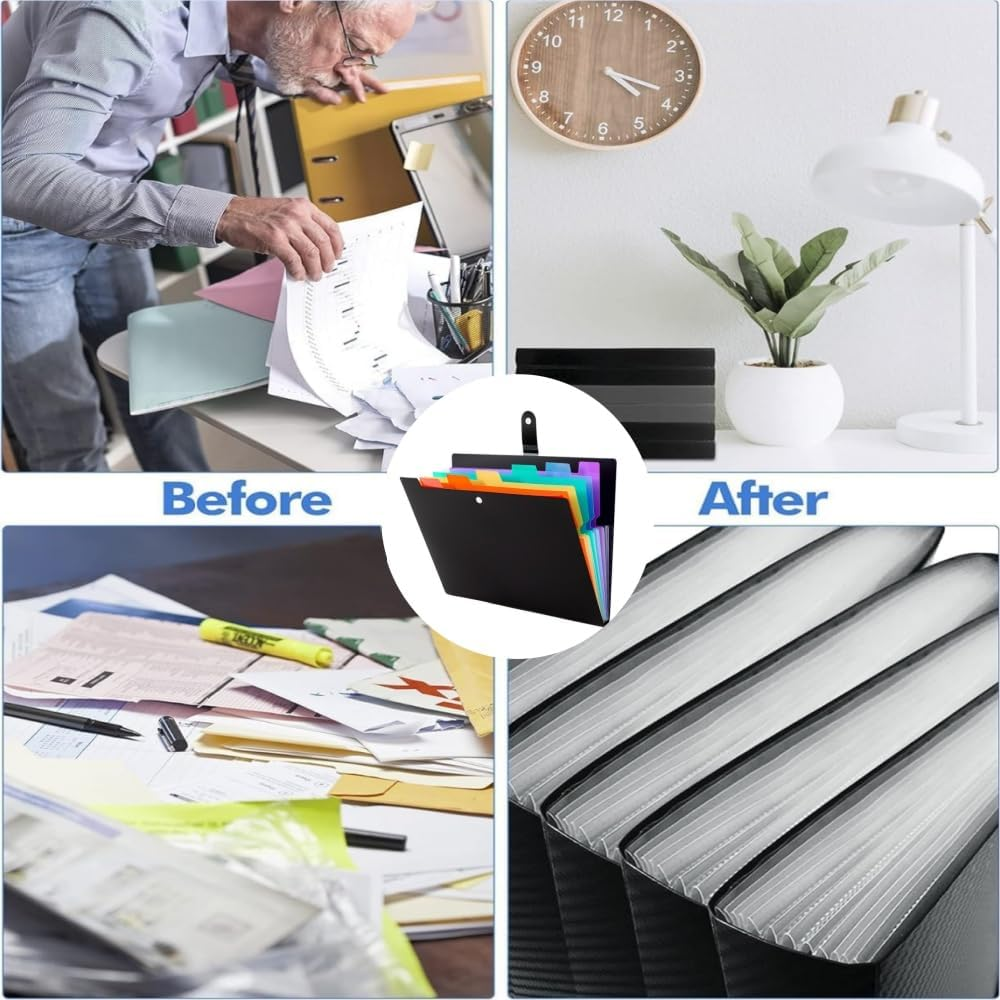 DACUAN Expanding File Folders Organizer, 7 Pocket Folders for Documents, Plastic Expandable File Folder, Accordion File Folders with Labels, A4 Paper Document Organizer for Home School Office (Black)