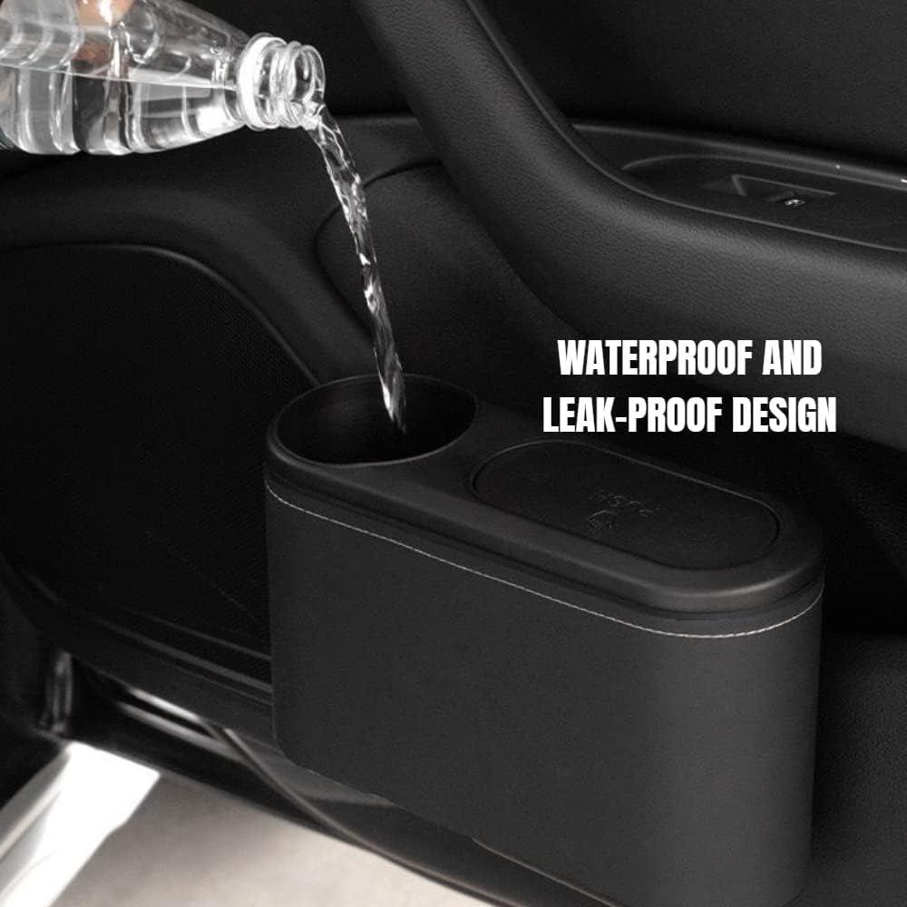 Car Trash Can with Lid,Mini Car Garbage Can Leakproof Trash Bin for Car,Automotive Garbage Container Accessories (Beige) image number 1